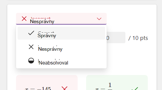Snímka obrazovky s možnosťami odpovede.