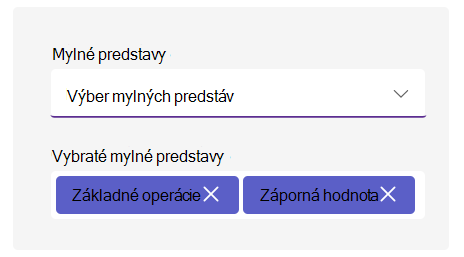 Snímka obrazovky s možnosťami mylnej predstavy.
