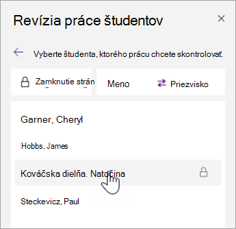 Snímka obrazovky zoradenia mien.