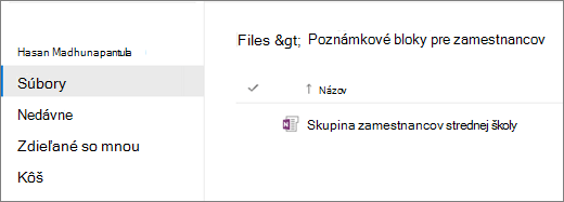 Snímka obrazovky s poznámkovými blokmi zamestnancov.