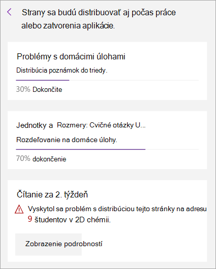 Chyba, ktorá sa zobrazuje pri distribúcii strany v poznámkovom bloku pre učebné predmety.