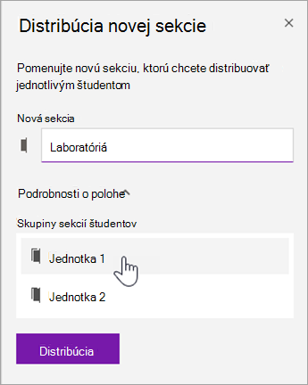 Vyberte umiestnenie skupiny sekcií.