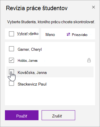 Začiarknutím políčka zamknete stránku pre jednotlivých študentov.