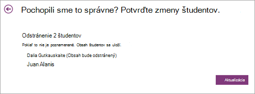Zoznam študentov, ktorí sa majú odstrániť.