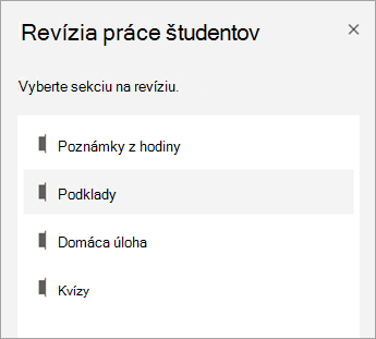 Vyberte sekciu na revíziu.