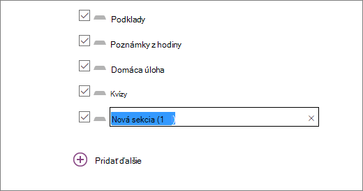 Kontrolou sekcií poznámkového bloku v Sprievodcovi poznámkovým blokom pre učebné predmety vrátane podkladov