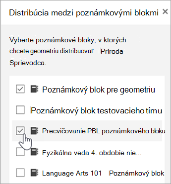 Okno výberu distribúcie medzi poznámkovými blokmi