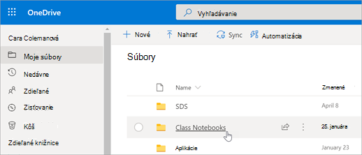 V časti Moje súbory vyberte položku Poznámkové bloky pre učebné predmety.