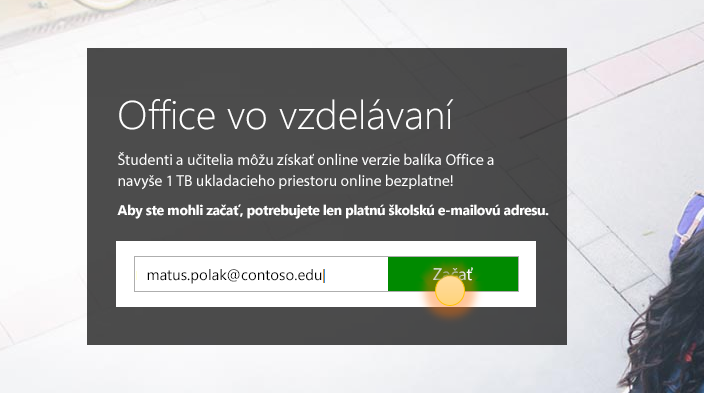 Snímka obrazovky s prihlasovacou stránkou Začíname.