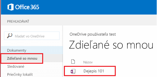 Snímka obrazovky Zdieľané so mnou.