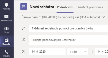 Snímka obrazovky so zobrazením názvu schôdze.