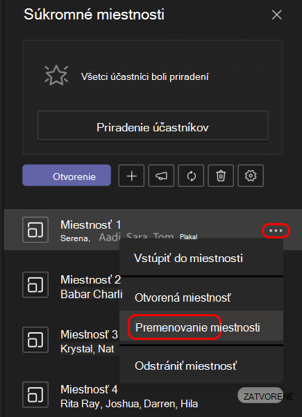 Obrázok znázorňujúci premenovanie súkromnej miestnosti.