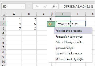 #CALC! chyba – pole obsahuje rozsahy