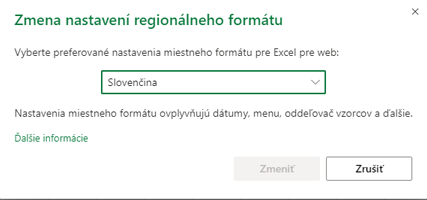 Dialógové okno Zmena nastavení regionálneho formátu