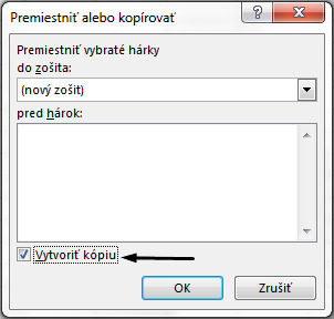 Začiarkavacie políčko Vytvoriť kópiu sa nachádza v dolnej časti dialógového okna.