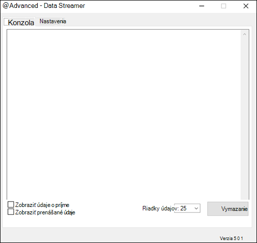 Doplnok Excel Data Streamer Rozšírené nastavenia Karta Konzola