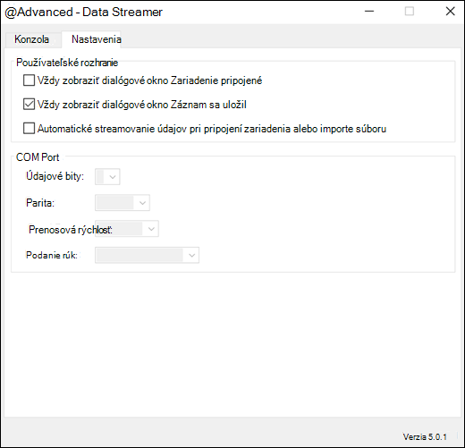 Doplnok Excel Data Streamer Karta Rozšírené nastavenia