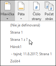 Vstavané možnosti hlavičky & päty