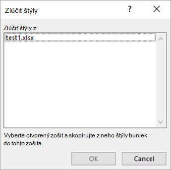 Výber zošita v dialógovom okne Zlúčenie štýlov