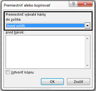 Dialógové okno Premiestniť alebo kopírovať