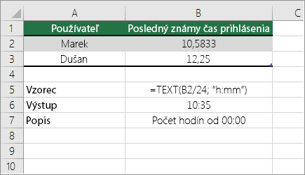 Príklad: Konvertovanie hodín z desatinného čísla na štandardný čas