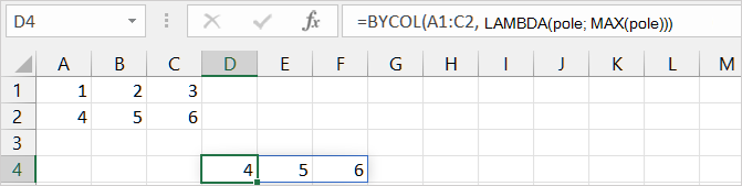 Prvý príklad funkcie BYCOL