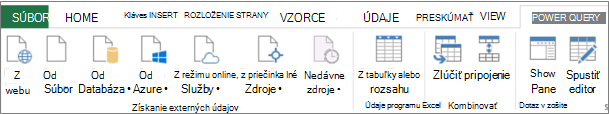 Pás s nástrojmi Power Query Excelu 2013