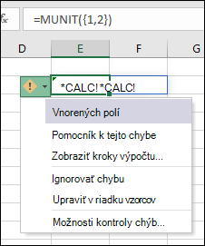 Vnorené pole #CALC! chyba