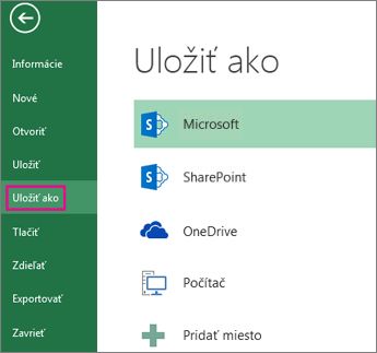 Možnosť Uložiť ako na karte Súbor