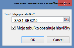 Okno Vytvorenie tabuľky