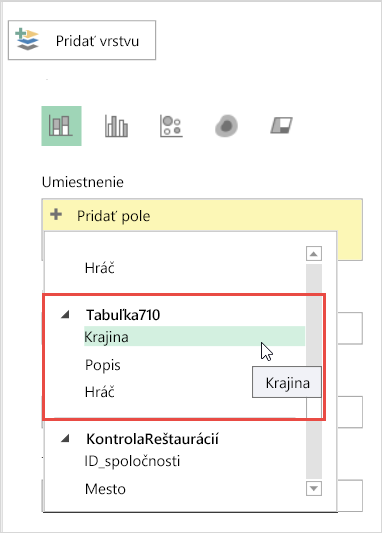 Pridať umiestnenie na table Vrstva