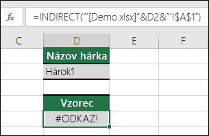 Príklad chyby #REF! spôsobenej NEPRIAMYM odkazom na zatvorený zošit.