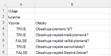Používanie funkcie REGEXTEXT na zodpovedanie rôznych otázok o slove lucerna