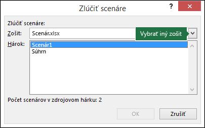 Dialógové okno Zlúčenie scenárov
