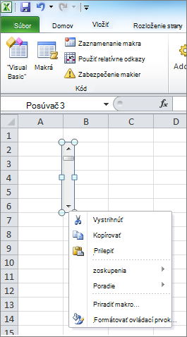 ovládací prvok formátu pruhu zaradenia