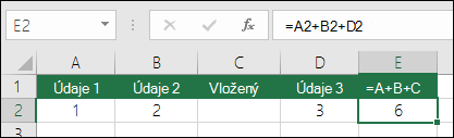 Vzorce =A+B+C sa po pridaní riadkov neaktualizujú