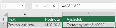 Príklad spojenia textu bez funkcie TEXT