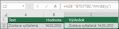 Príklad spojenia textu s funkciou TEXT
