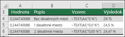 Kódy formátov pre možnosť Percentá