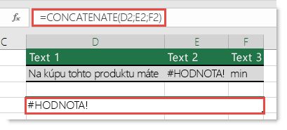 Chyba #HODNOTA! vo funkcii CONCATENATE