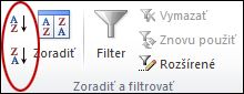 Tlačidlá Zoradiť v skupine Zoradiť & filtrovať na karte Údaje v Exceli