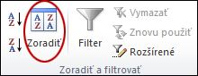 Príkaz Zoradiť v skupine Zoradiť & filtrovať na karte Údaje v Exceli