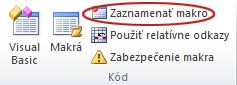 Príkaz Zaznamenať makro v skupine Kód na karte Vývojár