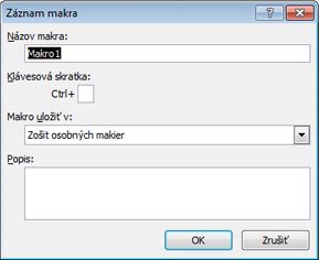 Dialógové okno Záznam makra