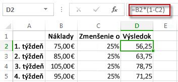 Percentuálne výsledky v stĺpci D