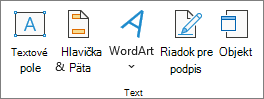 Snímka obrazovky zobrazujúca skupinu Text na karte Vložiť.