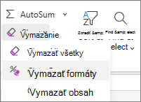 Snímka obrazovky s položkou Vymazať formáty v skupine Úpravy.