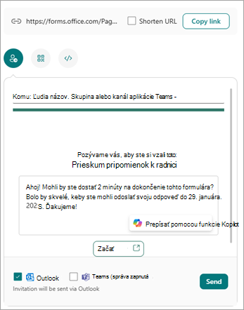 Formulár môžete odoslať viacerými spôsobmi z obrazovky odosielania a zhromažďovania odpovedí.