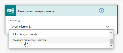 Výber formulára pre spúšťač v službe Power Automate