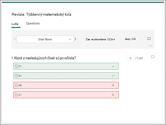 Skontrolujte odpovede kvízov.